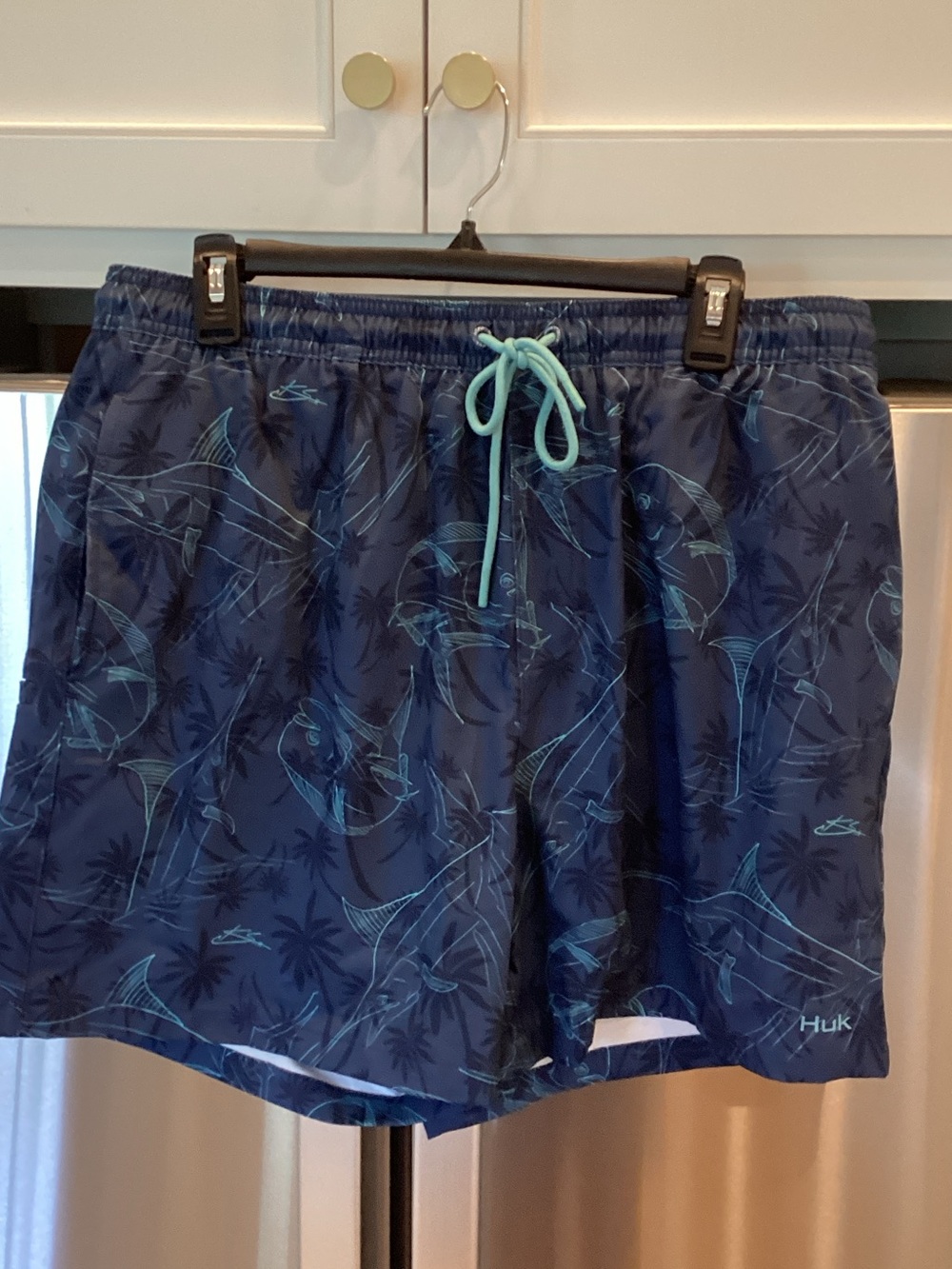 Huk Navy Swim Trunks with Aqua Marlin Print